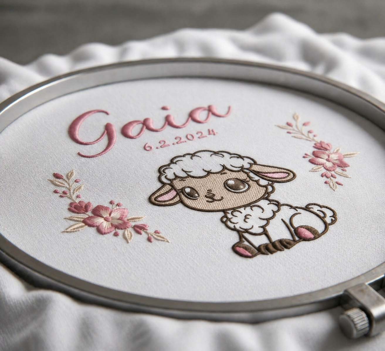 Bordados personalizados para bebés con nombre y fecha