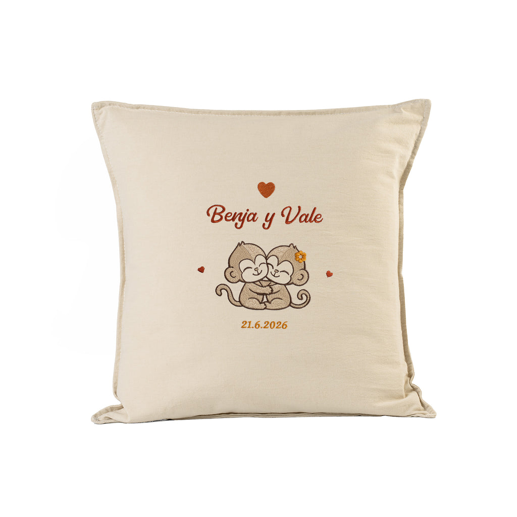 Almohadón Monos Hermanos Bordado Personalizado