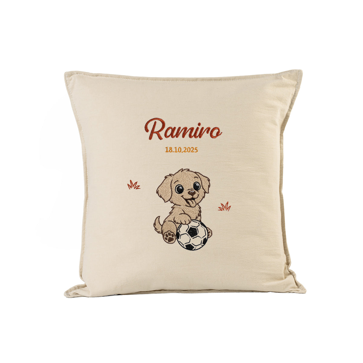 Almohadón Perro Futbol Bordado Personalizado