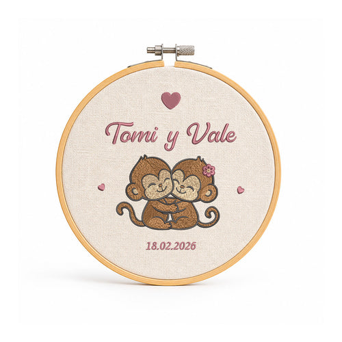 Bastidor Hermanos Monos Personalizado con Nombre y fecha de Nacimiento - Huella y Alma