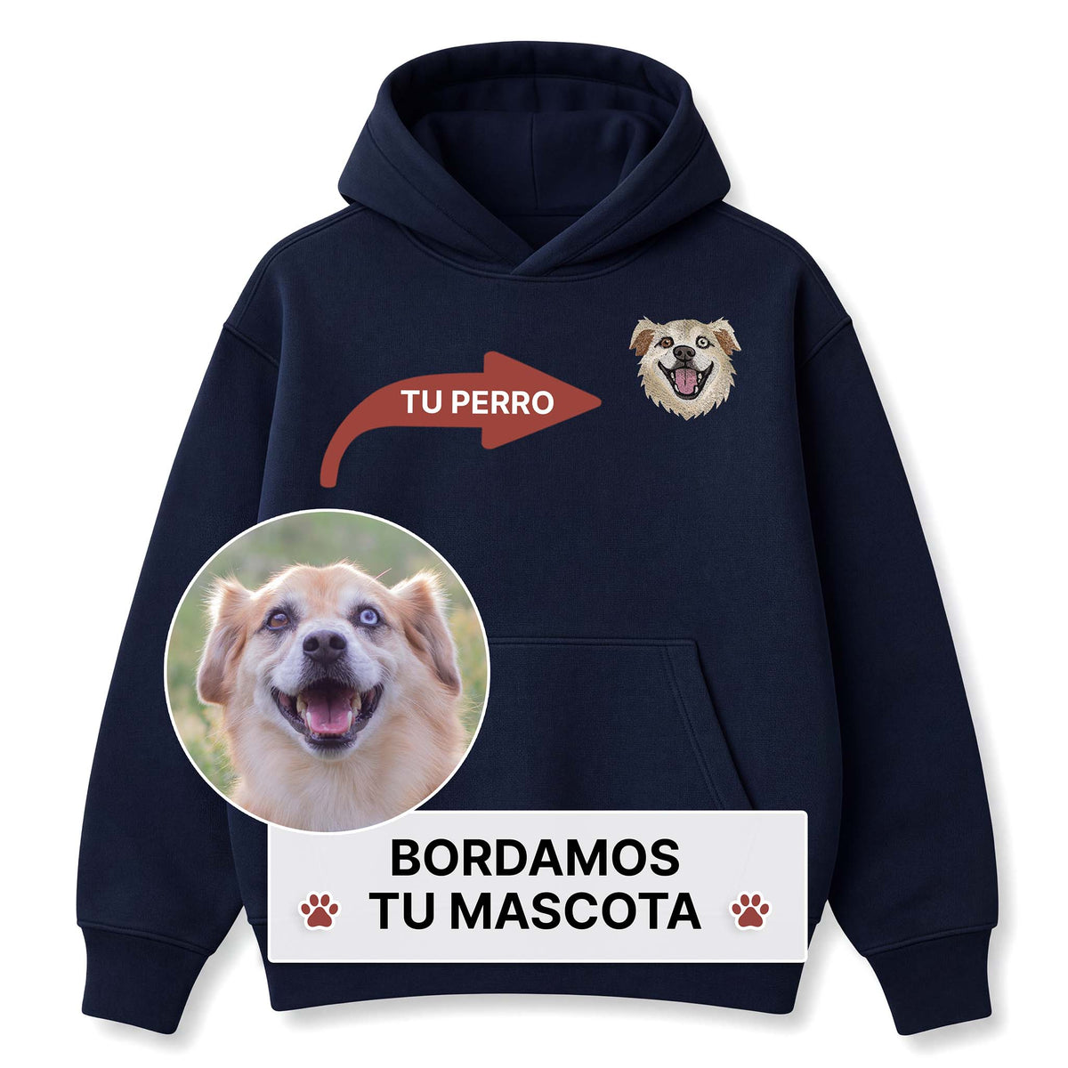 Buzo con capucha bordado con tu mascota