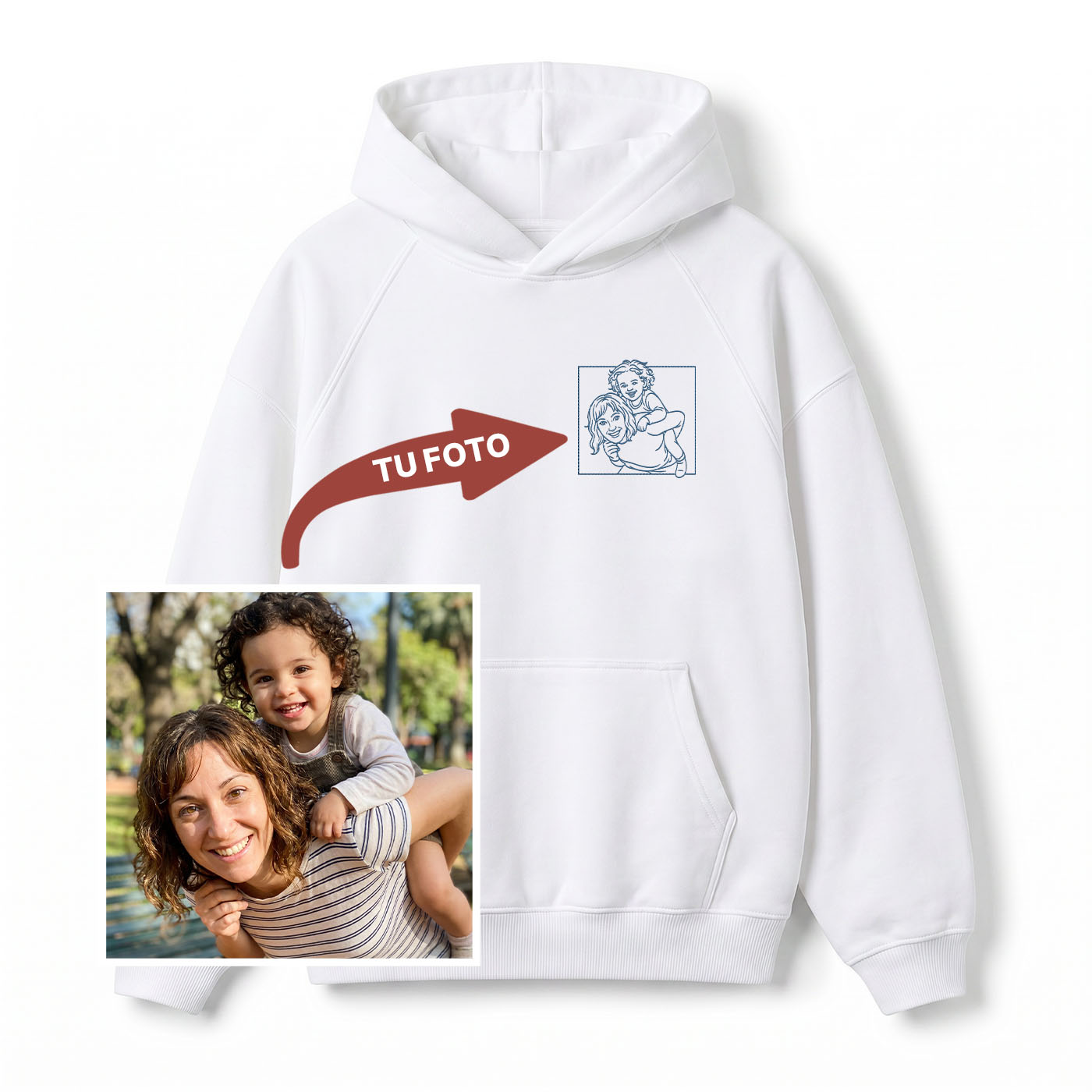 Buzo con capucha bordado con tu foto - Huella y Alma