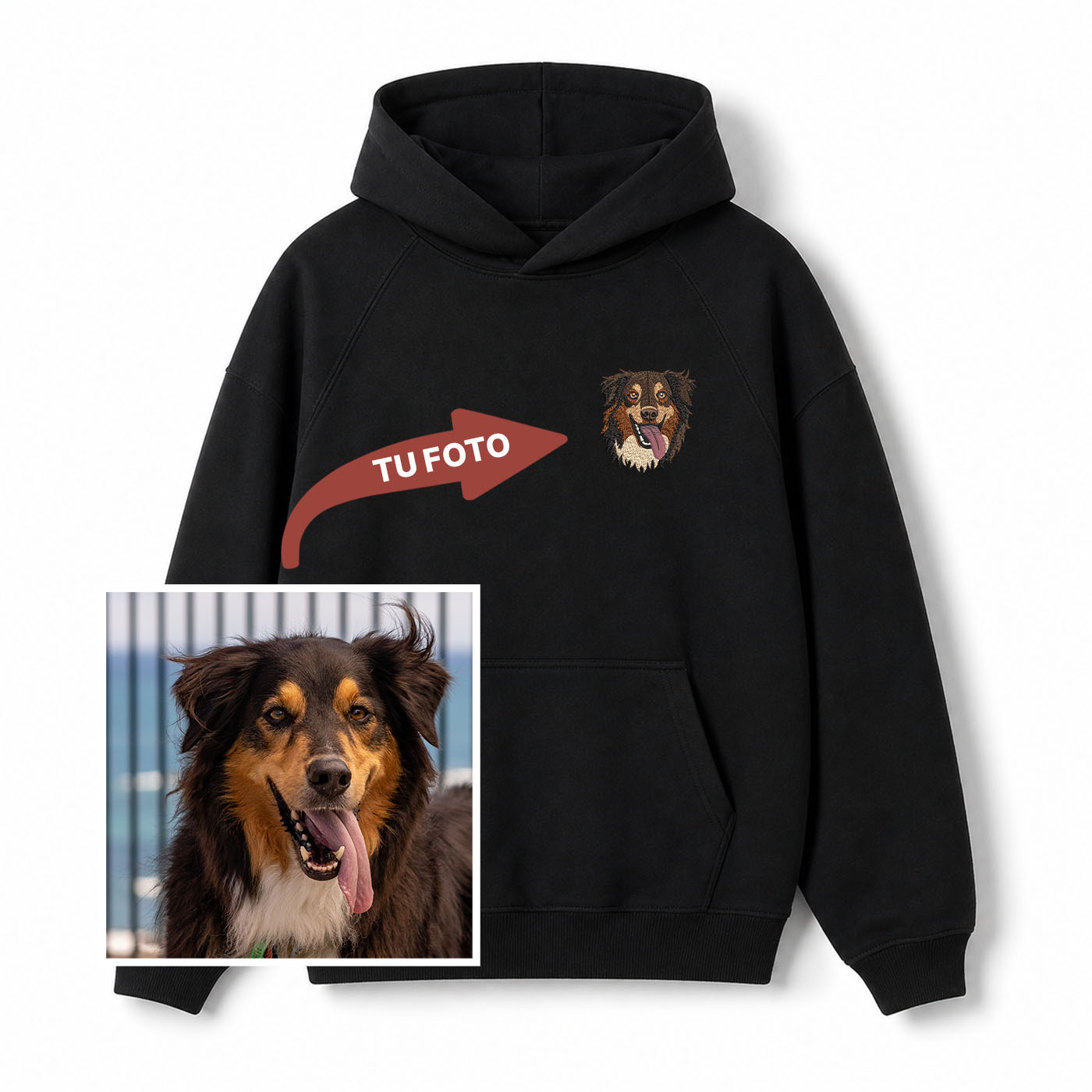 Buzo con capucha bordado con tu mascota - Huella y Alma