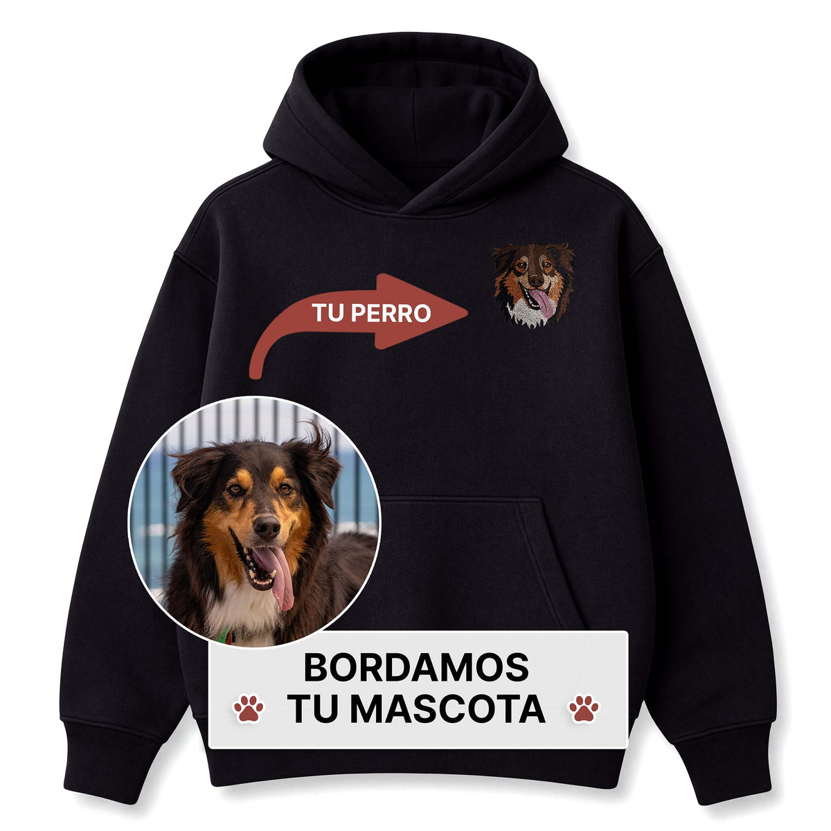 Buzo con capucha bordado con tu mascota