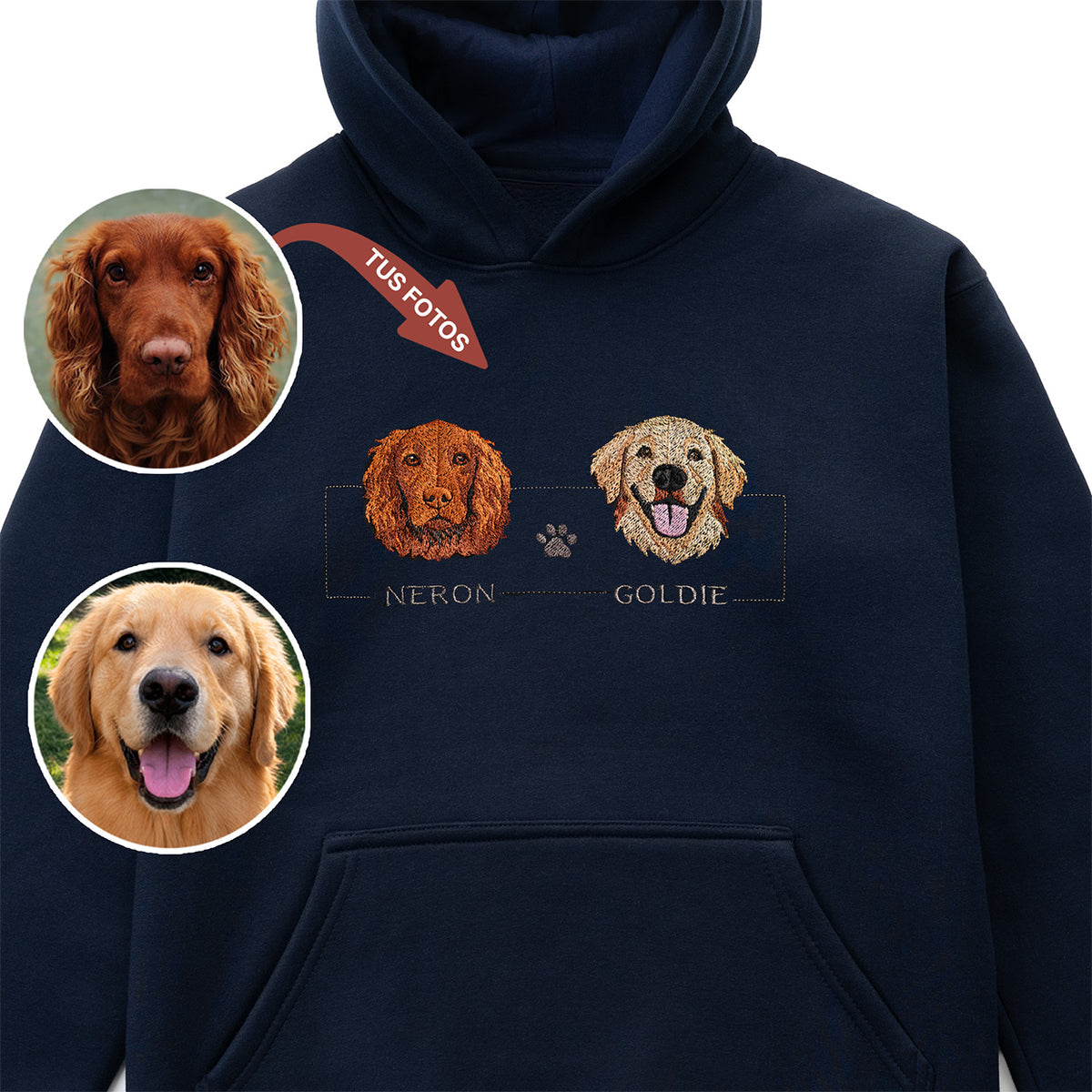 Buzo con capucha bordado con tu mascota