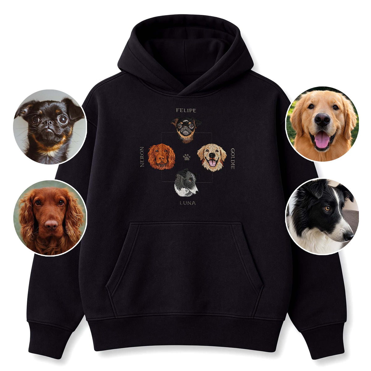 Buzo con capucha bordado con tu mascota