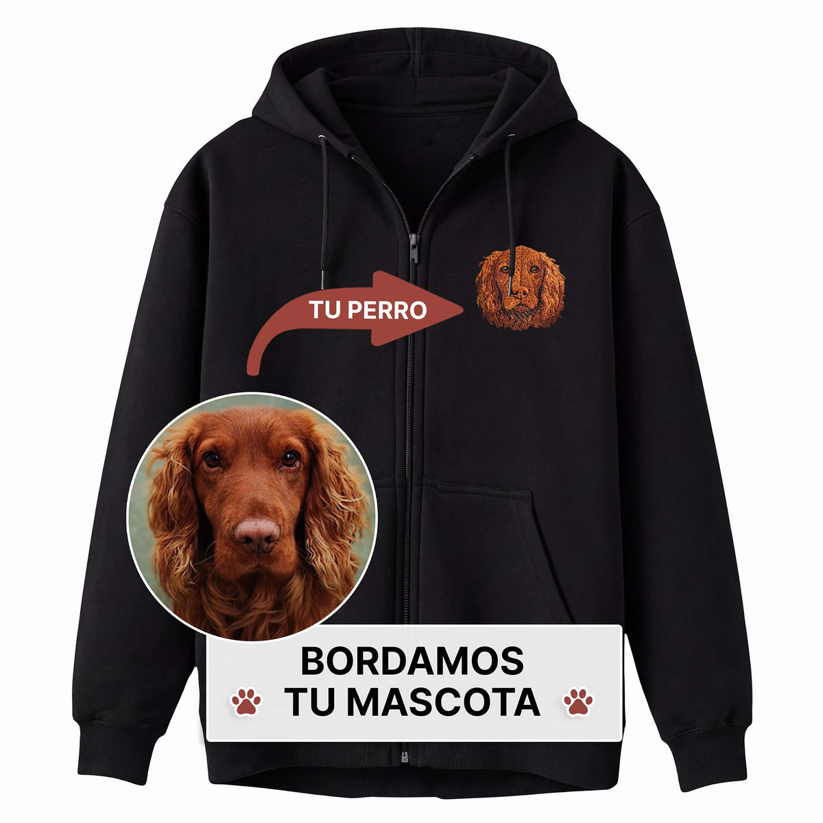 Campera con capucha bordada con tu foto