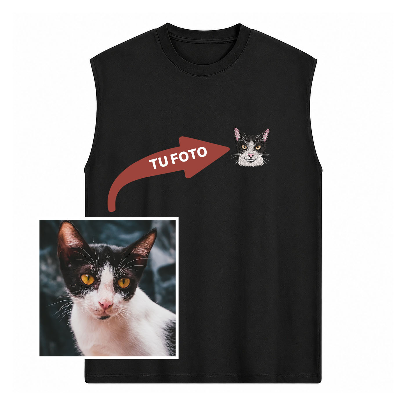 Musculosa bordada personalizada con tu gato - Huella y Alma