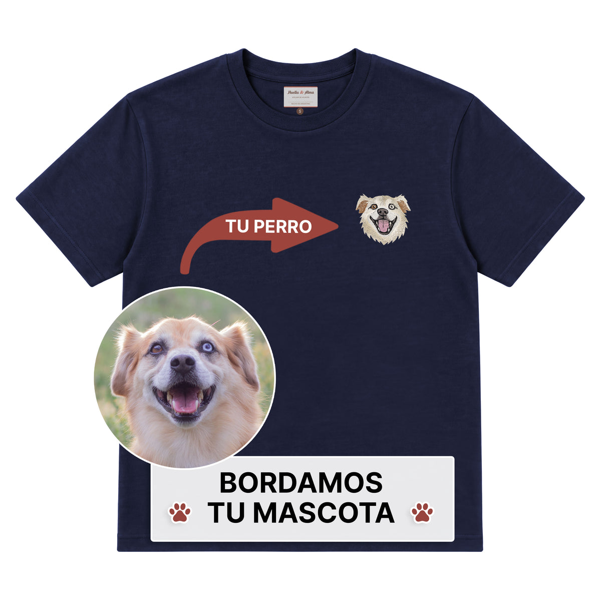 Remera bordada personalizada con tu mascota