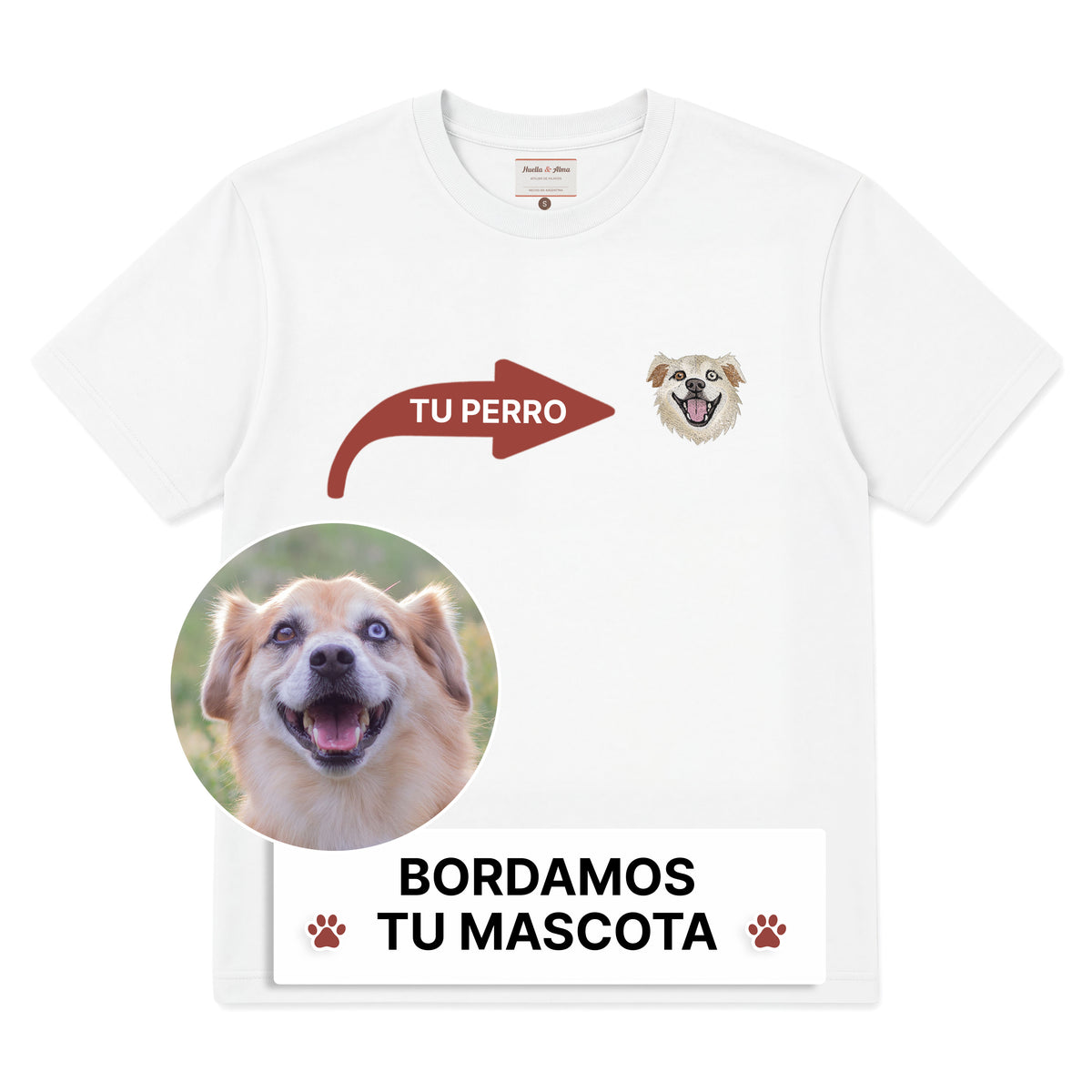 Remera bordada personalizada con tu mascota