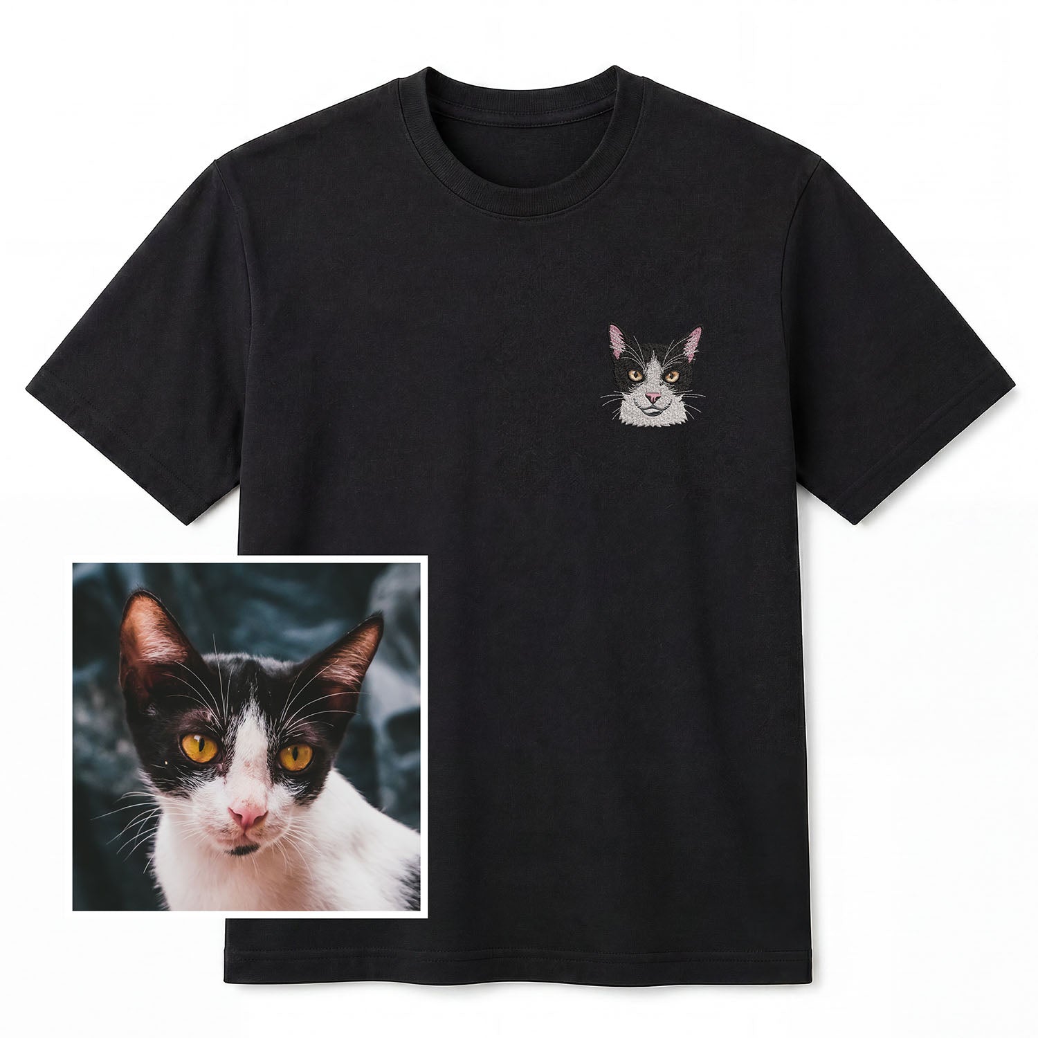Remera bordada personalizada con tu Gato - Huella y Alma